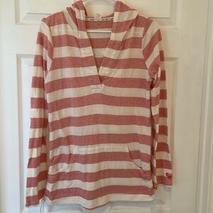Roxy red and cream, striped shirt with hood size large